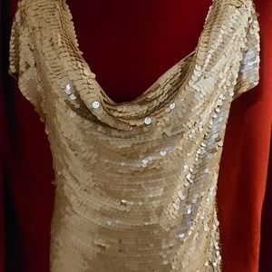 International Concepts Lined Sequined cap sleeve draped front  blouse size large